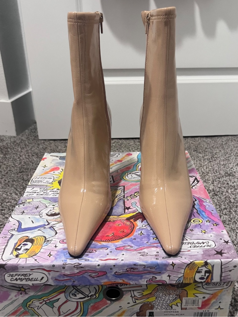 Jeffrey Campbell Natural Pointed Toe Ankle Boot with Silver Block Heel